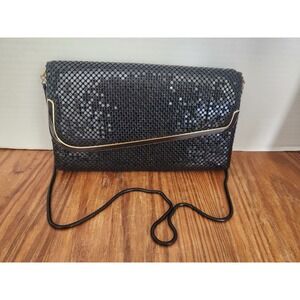Ppelle Italia Black Metal Mesh Chain Gold Evening Cocktail Bag Clutch Glam Purse